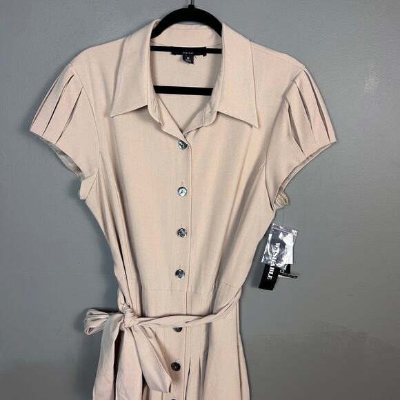 Perceptions Shirt Dress Size 16  pleated drop waist belted khaki office NWT - Picture 2 of 10